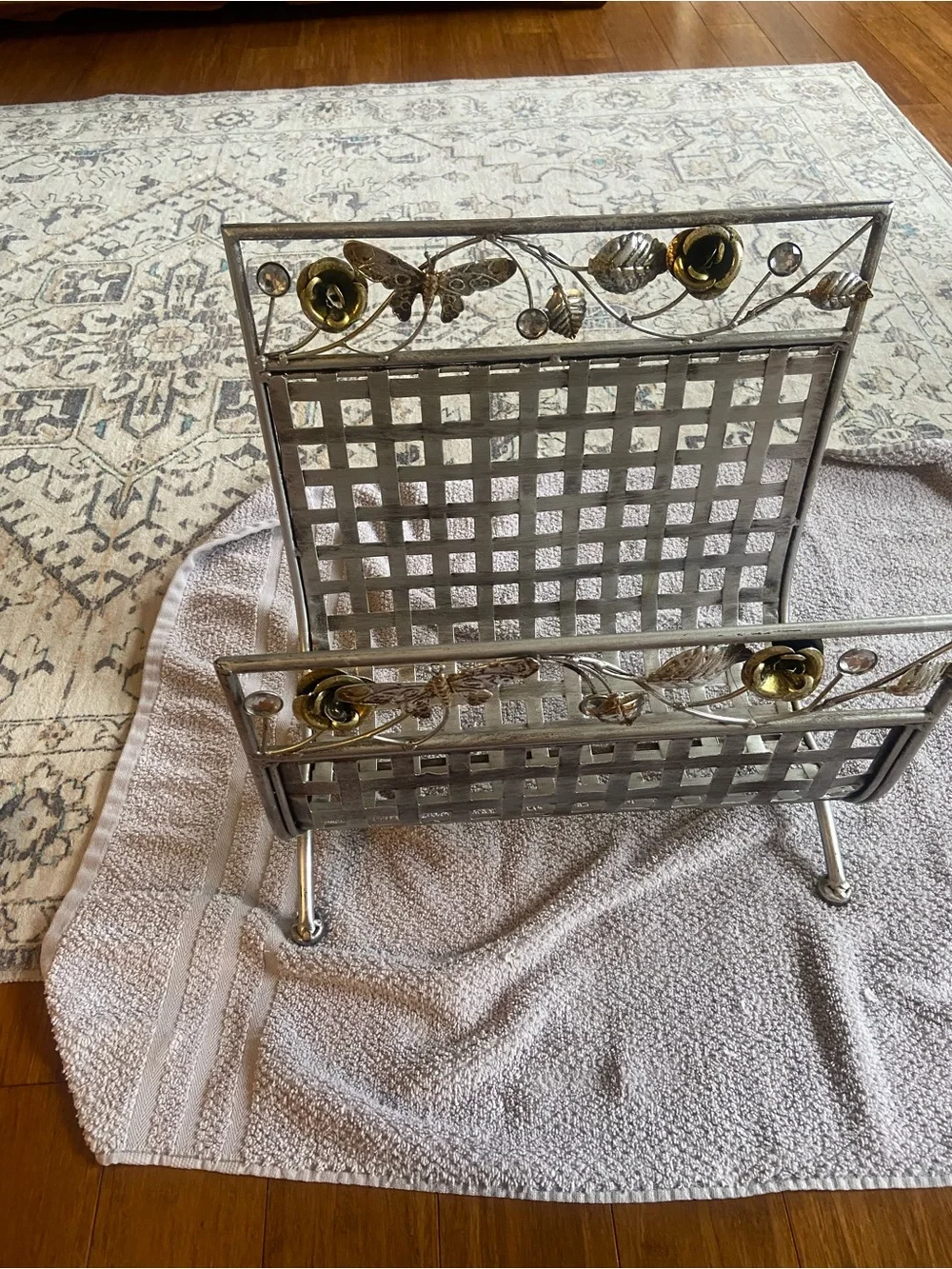 Metal Decorative Two-Tier Mail & Magazine Holder - Silver with Gold Accents